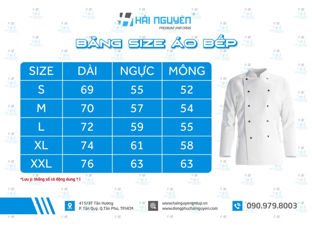 Bảng size áo bếp chuẩn