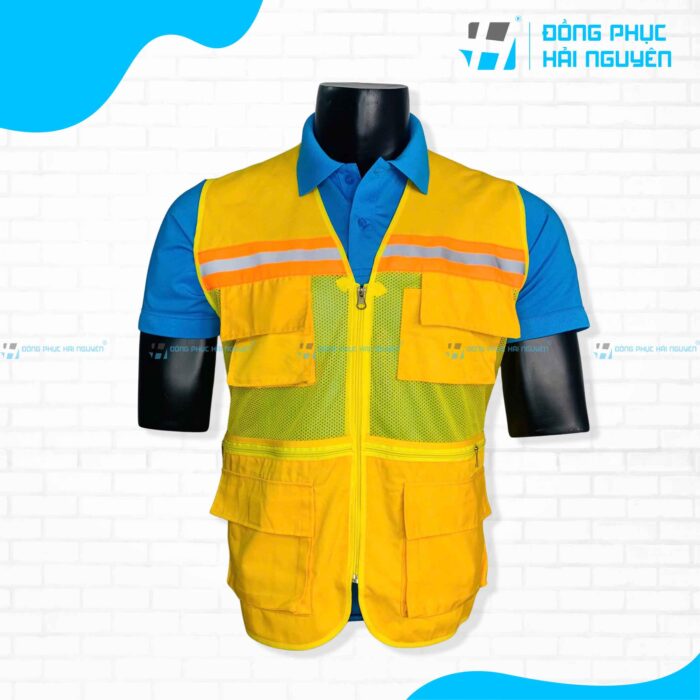mẫu áo bảo hộ phản quang viền cam túi hộp