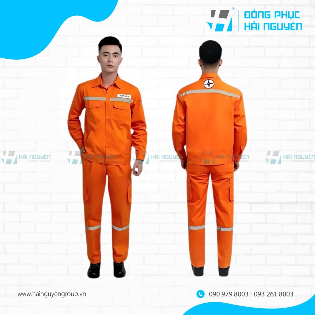 Bộ quần áo bảo hộ ngành điện màu cam phản quang