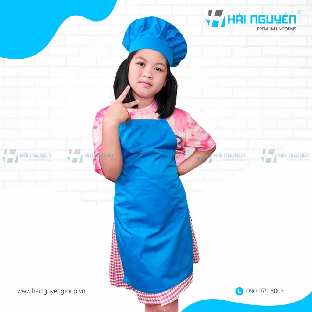 Tạp dề kèm nón bếp nấu ăn đồng phục mầm non in logo dễ thương