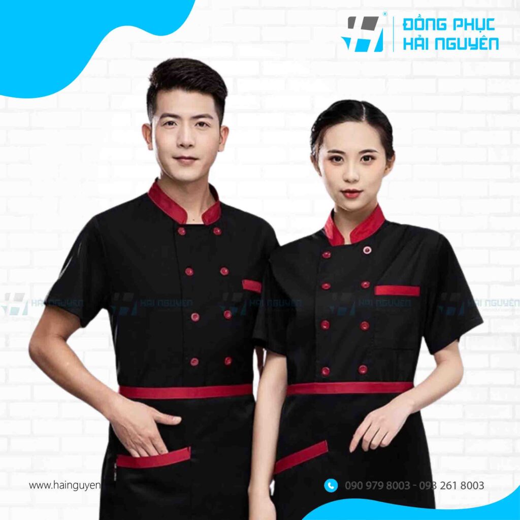 Áo bếp đen viền đỏ