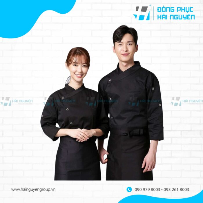 bộ quần áo đầu bếp hàn quốc màu đen giá rẻ