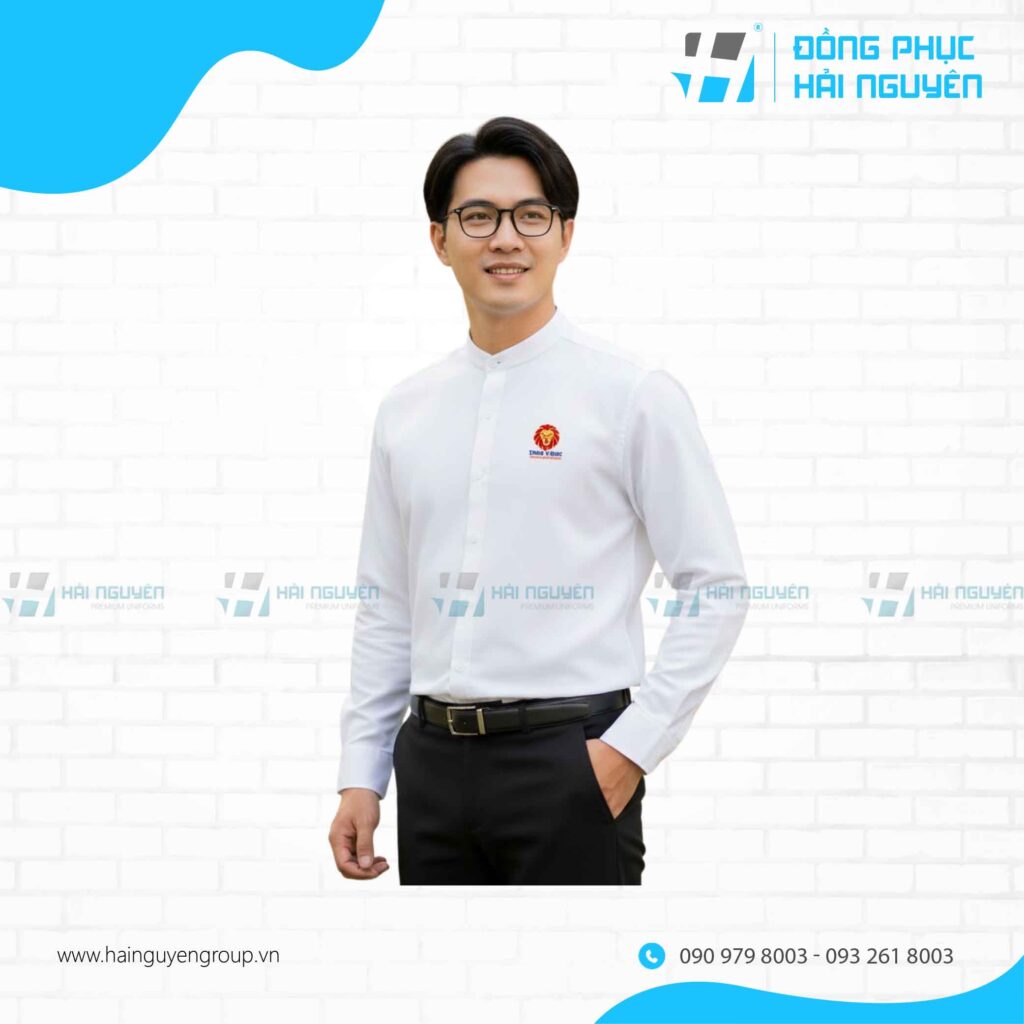 Áo sơ mi cổ trụ đồng phục văn phòng