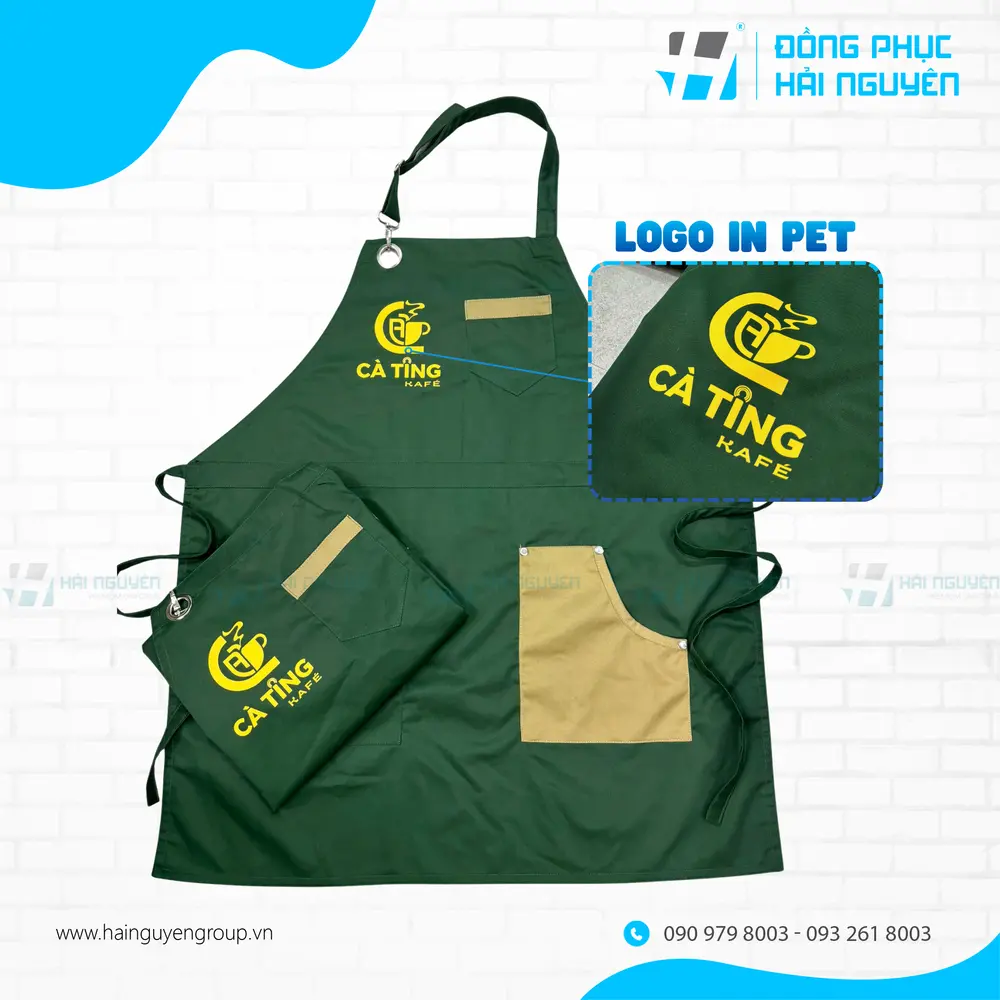 Mẫu tạp dề logo được in PET sắc nét, không bong tróc