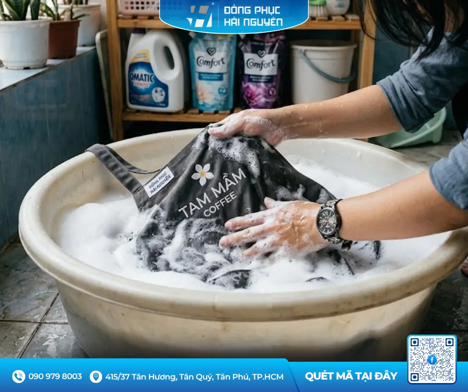 Hướng dẫn cách giặt tạp dề quán cafe bằng tay sạch vết bẩn cà phê và bám bẩn