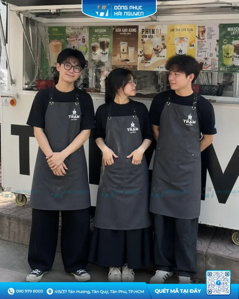 Mẫu tạp dề quán cafe màu xám đen chuyên nghiệp cho nhân viên phục vụ