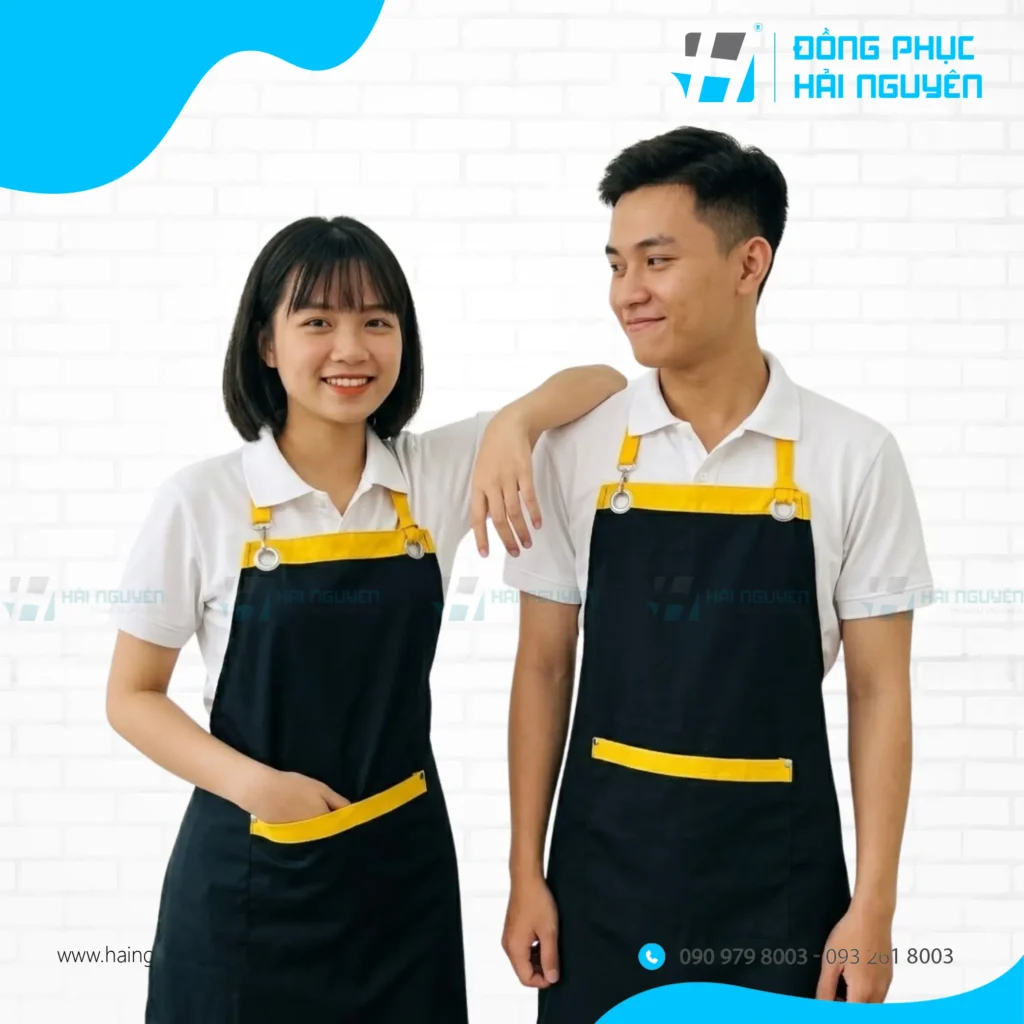 Tạp dề yếm là lựa chọn của nhiều quán cafe